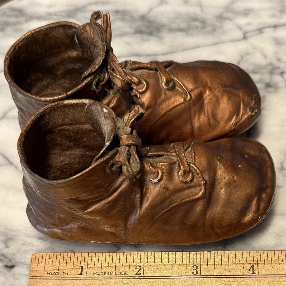 2 Pair VTG 50s MCM Bronze Coated Leather Copper Baby Toddler Shoes Laces